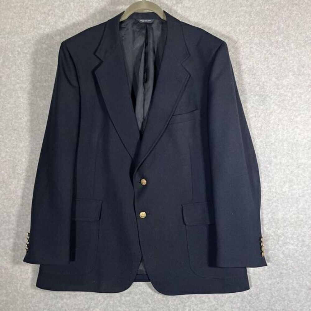 Kuppenheimer Blazer Mens 44 Dark Navy Blue Two Gold Buttons Unlined Back